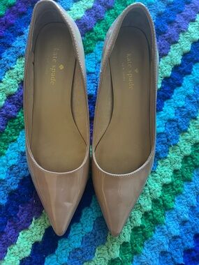 kate Spade ♠️ Patent Pointed-Toe Flats in Nude Beige